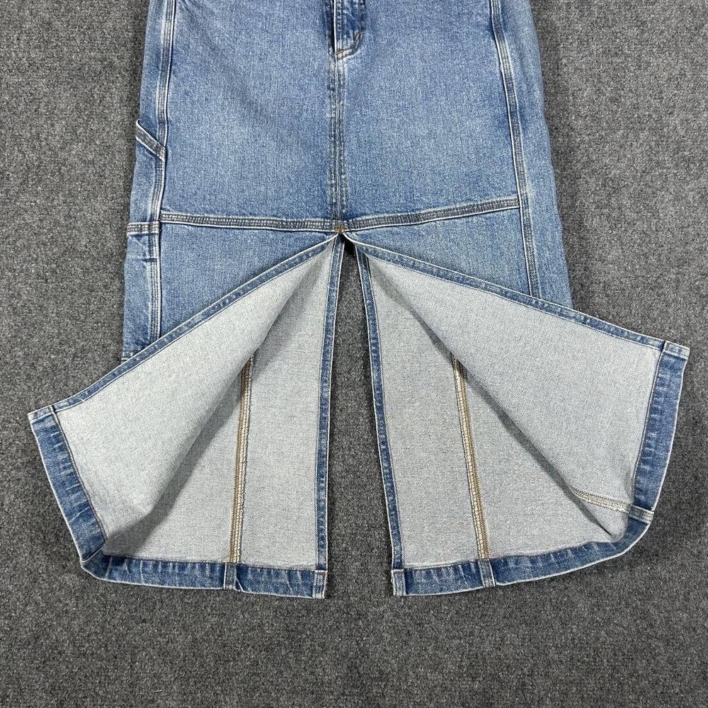 ALC Alden Denim Midi Skirt Paneled Medium-wash front split hem Women's 4 #2947 - Picture 4 of 9